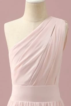 Lichtroze Chiffon One Shoulder Junior Bruidsmeisjesjurk -Jurken Korting Winkel PPHGHT138 Light Pink 4
