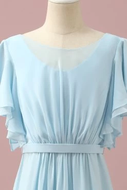 Lichtblauwe Chiffon Batwing Mouwen A-Line Junior Bruidsmeisje Jurk -Jurken Korting Winkel PPHGHT140 Light Blue 4