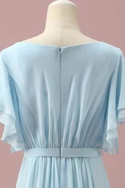 Lichtblauwe Chiffon Batwing Mouwen A-Line Junior Bruidsmeisje Jurk -Jurken Korting Winkel PPHGHT140 Light Blue 5