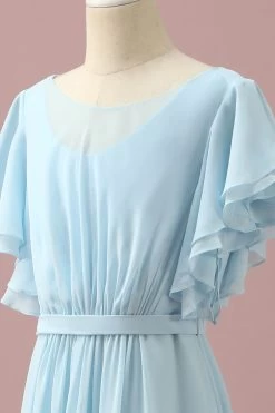 Lichtblauwe Chiffon Batwing Mouwen A-Line Junior Bruidsmeisje Jurk -Jurken Korting Winkel PPHGHT140 Light Blue 6
