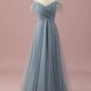 Grijs Blauw Cold Shoulder Tulle Junior Bruidsmeisje Jurk -Jurken Korting Winkel PPHGHT141 Grey Blue 1