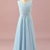 Lichtblauwe V-hals Chiffon Junior Bruidsmeisjesjurk -Jurken Korting Winkel PPHGHT143 Light Blue 1