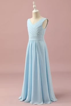 Lichtblauwe V-hals Chiffon Junior Bruidsmeisjesjurk -Jurken Korting Winkel PPHGHT143 Light Blue 3