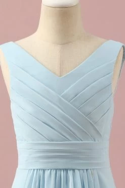 Lichtblauwe V-hals Chiffon Junior Bruidsmeisjesjurk -Jurken Korting Winkel PPHGHT143 Light Blue 4