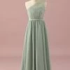 Groene One Shoulder Lace En Chiffon Junior Bruidsmeisje Jurk -Jurken Korting Winkel PPHGHT144 Green 1