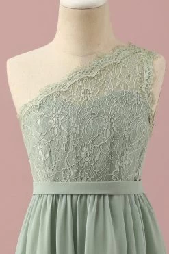 Groene One Shoulder Lace En Chiffon Junior Bruidsmeisje Jurk -Jurken Korting Winkel PPHGHT144 Green 4