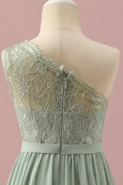 Groene One Shoulder Lace En Chiffon Junior Bruidsmeisje Jurk -Jurken Korting Winkel PPHGHT144 Green 5