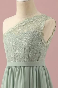 Groene One Shoulder Lace En Chiffon Junior Bruidsmeisje Jurk -Jurken Korting Winkel PPHGHT144 Green 6