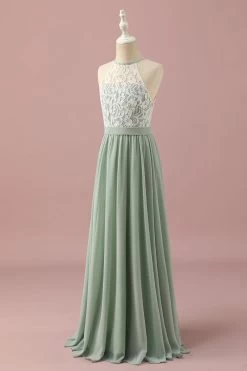 Groen Kant En Chiffon Halter Junior Bruidsmeisje Jurk -Jurken Korting Winkel PPHGHT147 Green 3