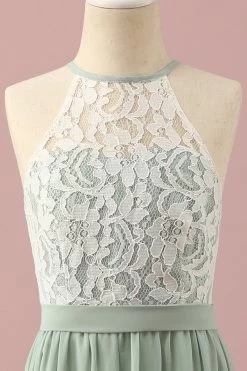 Groen Kant En Chiffon Halter Junior Bruidsmeisje Jurk -Jurken Korting Winkel PPHGHT147 Green 4