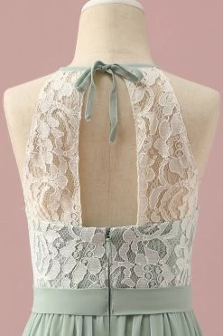 Groen Kant En Chiffon Halter Junior Bruidsmeisje Jurk -Jurken Korting Winkel PPHGHT147 Green 5