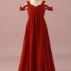 Rode Chiffon Cold Shoulder Junior Bruidsmeisjesjurk -Jurken Korting Winkel PPHGHT148 Red 1