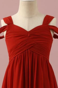 Rode Chiffon Cold Shoulder Junior Bruidsmeisjesjurk -Jurken Korting Winkel PPHGHT148 Red 4