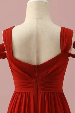Rode Chiffon Cold Shoulder Junior Bruidsmeisjesjurk -Jurken Korting Winkel PPHGHT148 Red 5