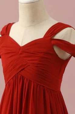 Rode Chiffon Cold Shoulder Junior Bruidsmeisjesjurk -Jurken Korting Winkel PPHGHT148 Red 6