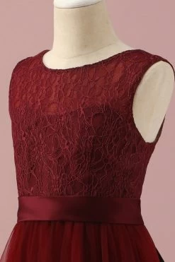 Bordeaux Kant En Tule Junior Bruidsmeisjesjurk -Jurken Korting Winkel PPHGHT149Burgundy 6
