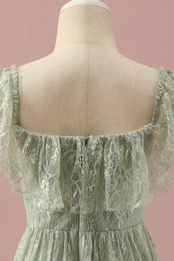 Groen Kant Vierkante Hals Hoog Laag Junior Bruidsmeisje Jurk -Jurken Korting Winkel PPHGHT152 Green 5