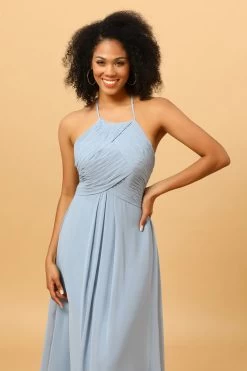 Halter Chiffon Blauw Bruidsmeisje Jurk Met Ruches -Jurken Korting Winkel PPYG0904 Dusty Blue 6
