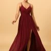 A-Line Chiffon Bordeaux Bruidsmeisjesjurk Met Spleet -Jurken Korting Winkel PPZZ6201 Burgundy 1
