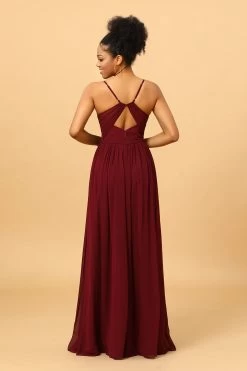 A-Line Chiffon Bordeaux Bruidsmeisjesjurk Met Spleet -Jurken Korting Winkel PPZZ6201 Burgundy 2