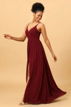 A-Line Chiffon Bordeaux Bruidsmeisjesjurk Met Spleet -Jurken Korting Winkel PPZZ6201 Burgundy 3