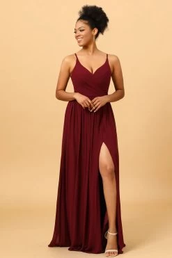 A-Line Chiffon Bordeaux Bruidsmeisjesjurk Met Spleet -Jurken Korting Winkel PPZZ6201 Burgundy 4