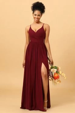 A-Line Chiffon Bordeaux Bruidsmeisjesjurk Met Spleet -Jurken Korting Winkel PPZZ6201 Burgundy 5