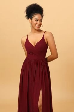 A-Line Chiffon Bordeaux Bruidsmeisjesjurk Met Spleet -Jurken Korting Winkel PPZZ6201 Burgundy 6