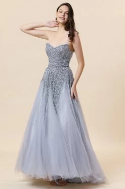 Sparkly Grey Beaded Tulle Sweetheart Lange Galajurk -Jurken Korting Winkel SQ0608Grey 3 579f4153 1609 43df a8d6 4e65f79e3198