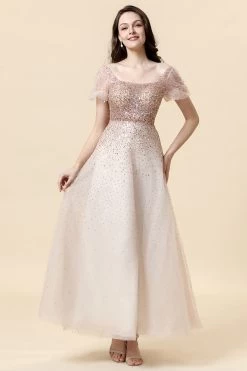 A Lijn Vierkante Hals Blozen Kraal Lange Formele Jurk -Jurken Korting Winkel SQ21236A Blush 5