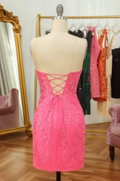 Strakke Roze Korte Thuiskomst Jurk Met Appliques -Jurken Korting Winkel WH2243Pink 2