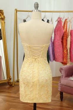 Strakke Roze Korte Thuiskomst Jurk Met Appliques -Jurken Korting Winkel WH2243Yellow 2