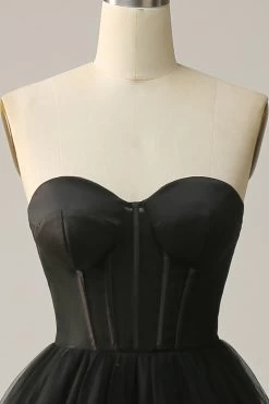 A Line Sweetheart Black Corset Galajurk Met Gegolfd -Jurken Korting Winkel WH2328Black 4