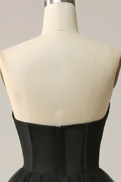 A Line Sweetheart Black Corset Galajurk Met Gegolfd -Jurken Korting Winkel WH2328Black 5