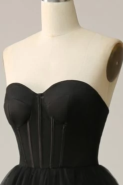 A Line Sweetheart Black Corset Galajurk Met Gegolfd -Jurken Korting Winkel WH2328Black 6