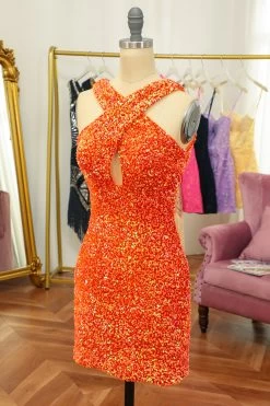 Glitter Rood Halter Rugloze Pailletten Strakke Homecoming Jurk -Jurken Korting Winkel WH2346 20Orange EF BC 883 EF BC 89