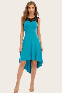 Hoge Lage Grijze Vintage Jurk Met Kant -Jurken Korting Winkel YK001Acid Blue 1 first