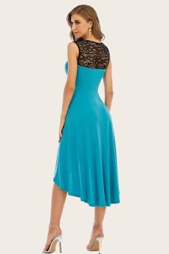 Hoge Lage Grijze Vintage Jurk Met Kant -Jurken Korting Winkel YK001Acid Blue 5