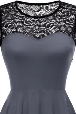 Hoge Lage Grijze Vintage Jurk Met Kant -Jurken Korting Winkel YK001Grey 4