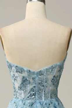 A Line Midi Sweetheart Pailletten Hemelsblauwe Galajurk -Jurken Korting Winkel YMS202304SKYBlue 6