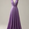 A Line Deep V Neck Paars Mouwloze Lange Galajurk -Jurken Korting Winkel YMS202305Purple 1 first