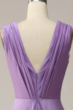 A Line Deep V Neck Paars Mouwloze Lange Galajurk -Jurken Korting Winkel YMS202305Purple 6