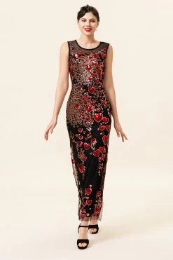 Schede Ronde Hals Donkergroen Love Heart Kralen Gatsby 1920s Jurk -Jurken Korting Winkel YYA83BlackRed 6