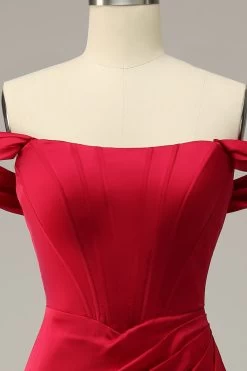 Zeemeermin Van De Schouder Bordeaux Plus Size Galajurk Met Split Front -Jurken Korting Winkel YYGXH0019 Burgundy 4