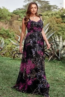 A Line Spaghetti Straps Zwart Mixed Flower Plus Size Prom Jurken -Jurken Korting Winkel YYGXH0020BlackMixedFlower 4