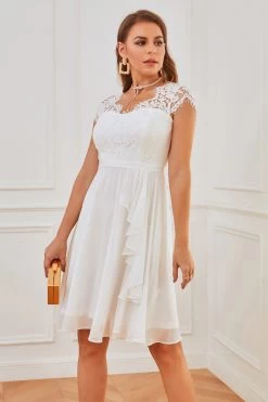 Witte Kanten Feestjurk Met Ruches -Jurken Korting Winkel YYHX200067 5