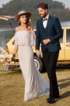 Ivoren Zeemeermin Van De Schouder Kant Boho Trouwjurk Met Sweep Trein -Jurken Korting Winkel YYLH30815 20 first