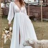 Ivory Lace Chiffon V-hals Boho Trouwjurk Met Lange Mouw -Jurken Korting Winkel YYLH30818 5 first