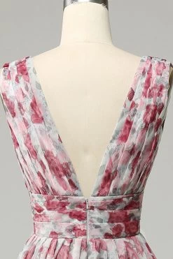Grijze En Roze Bloemen Lange Bruidsmeisjesjurk -Jurken Korting Winkel YYLH30855 20Grey 20 5