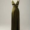 Spaghetti Bandjes Uitgesneden Olijf Lange Bruidsmeisje Jurk Met Split -Jurken Korting Winkel YYLH30892 Eucalyptus 1 first